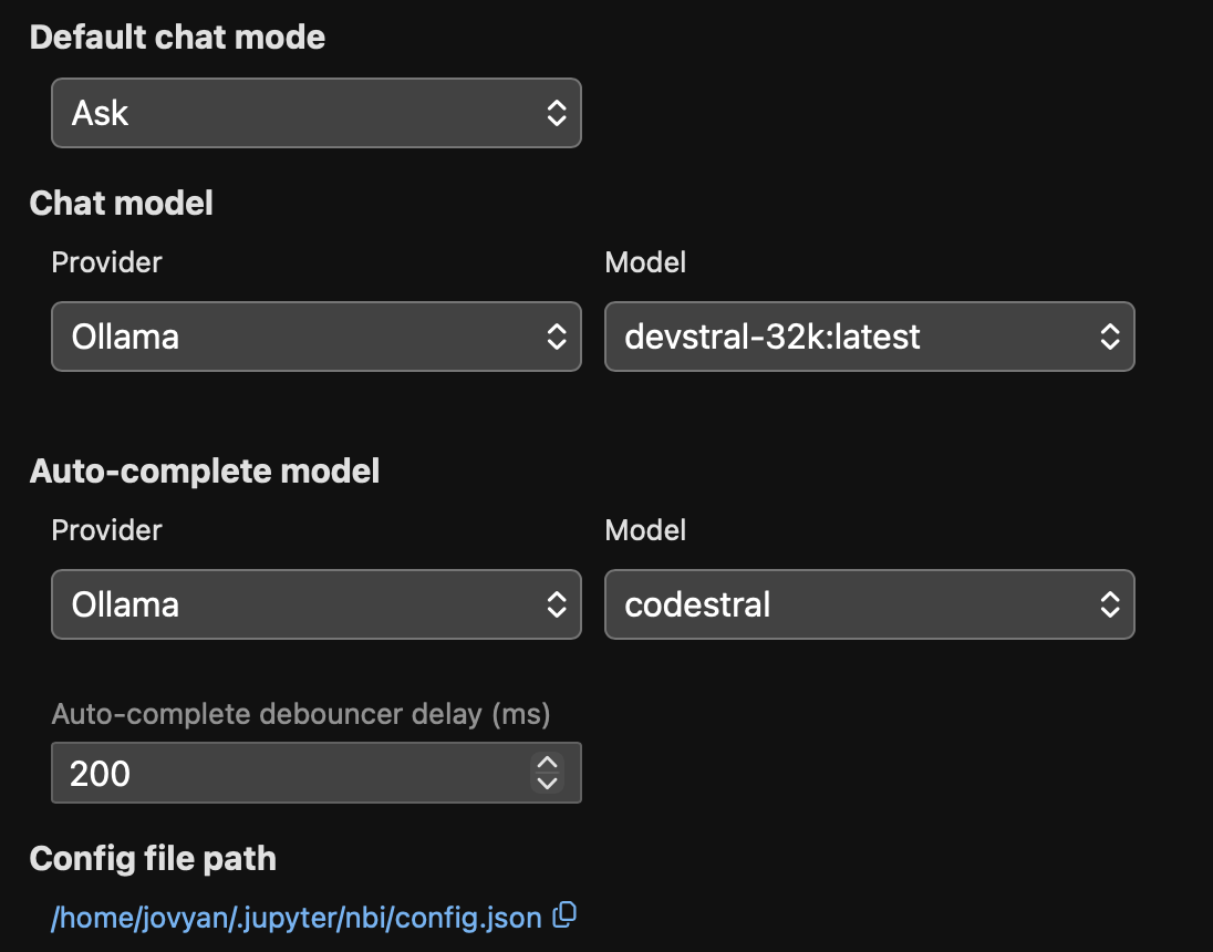 NBI Ollama settings